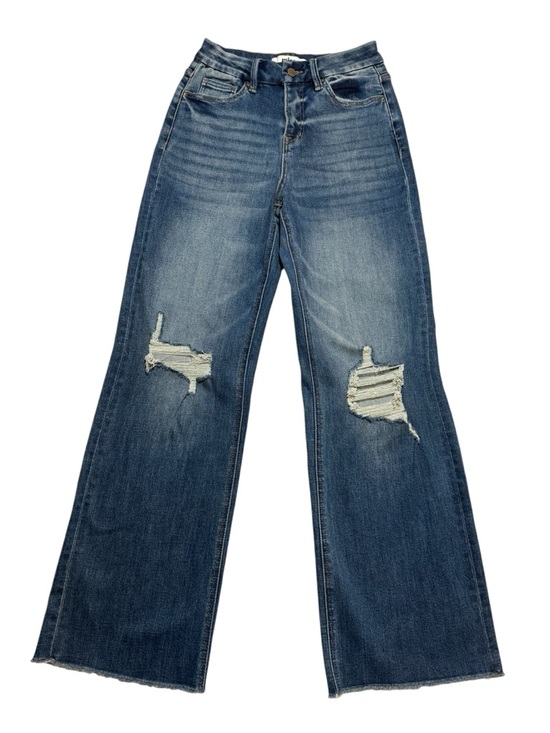 Mica Denim - Mica High-waisted Blue Wide-Leg Flare Distressed Boho Jeans Women’s Size 25